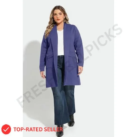 Oversized Cardigan Sweater Open Front Lapel Collar Pocket Chic Winter Coatigan - Picture 6 of 6